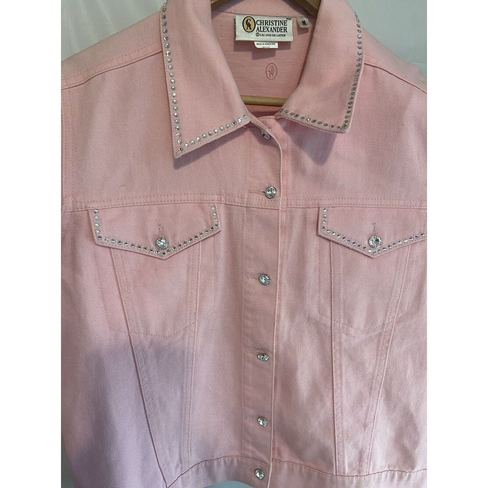 Women's Christine Alexander Pink With Rhinestones Denim Crop Jacket-Size Med